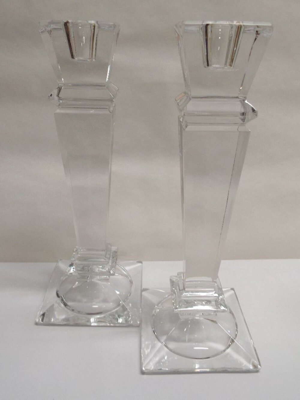 Clear Cut-Crystal Taper Candlestick Holders - Set of 2, 10" Tall